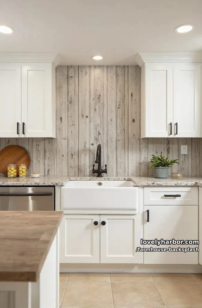 57 Stunning Farmhouse Backsplash Ideas You'll Love 26 farmhouse kitchen with reclaimed wood backsplash and apron-front sink. 1