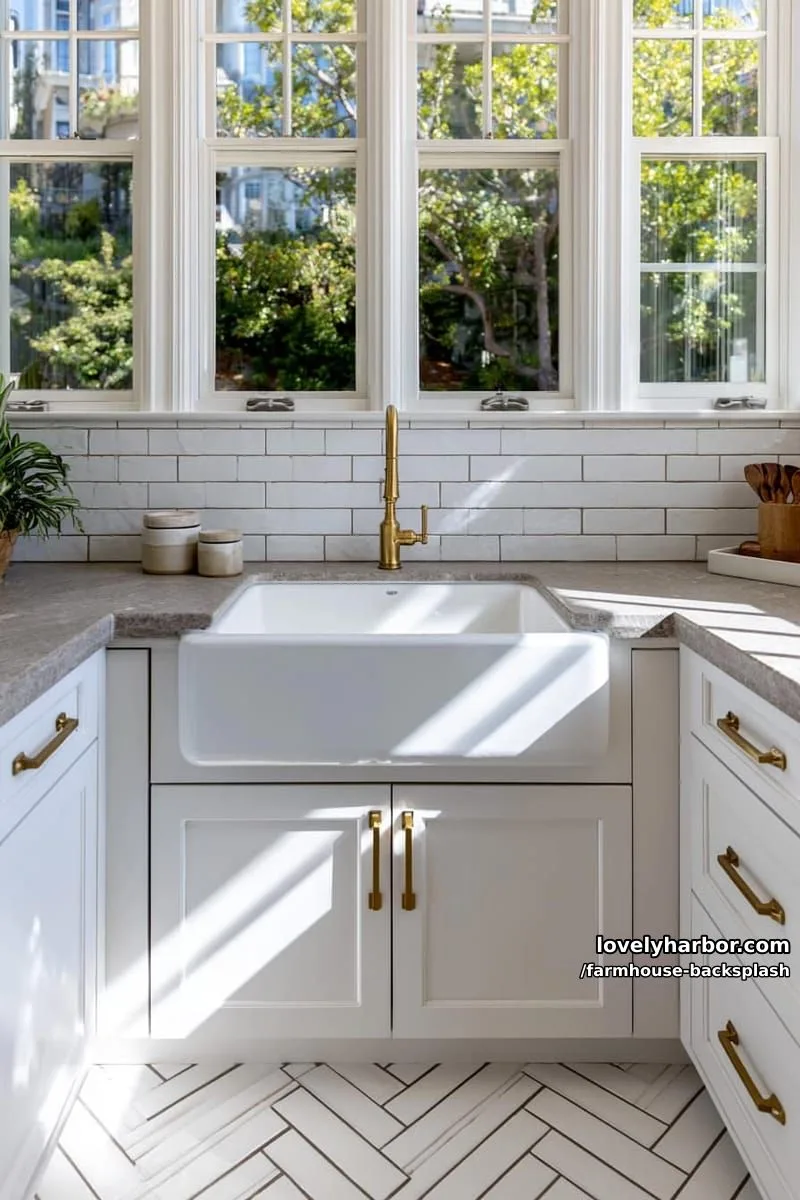 57 Stunning Farmhouse Backsplash Ideas You'll Love 22 farmhouse kitchen with white cabinets, wood floors, and tile samples. 1