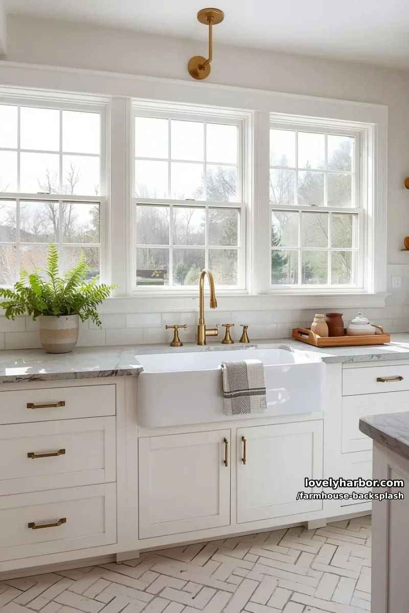 57 Stunning Farmhouse Backsplash Ideas You'll Love 23 farmhouse kitchen with white cabinets, wood floors, and tile samples. 1