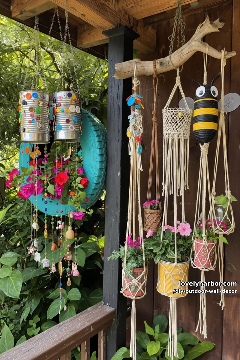 handmade outdoor hanging ornaments, wind chimes, and planters 1