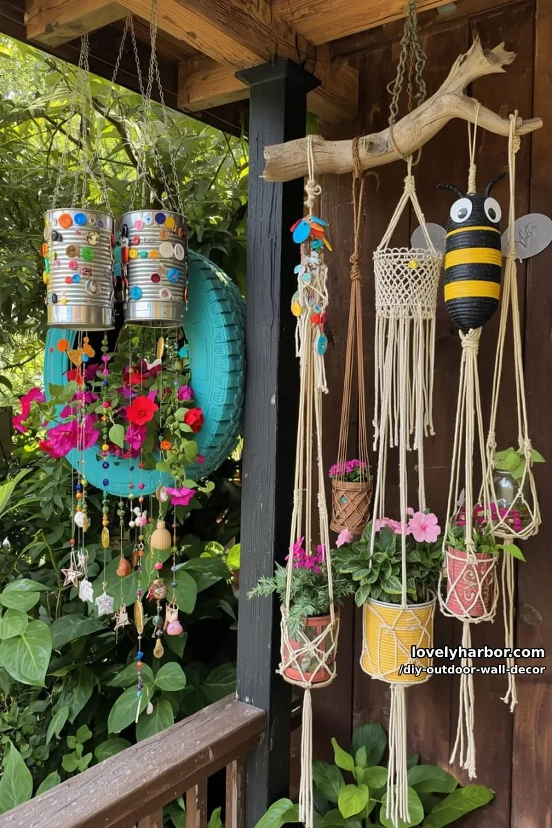 20 Easy DIY Outdoor Wall Decor Ideas You'll Love 13 handmade outdoor hanging ornaments, wind chimes, and planters 1