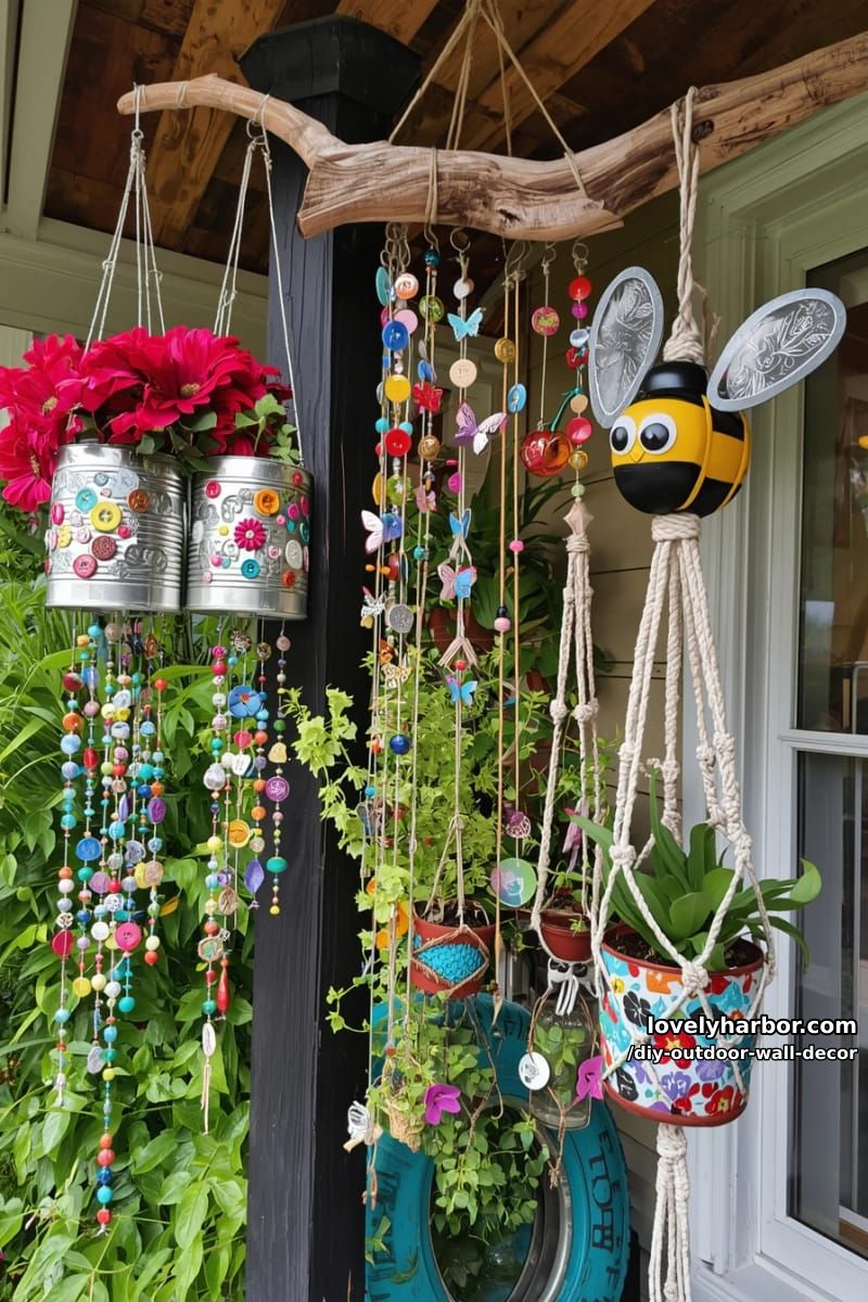 handmade outdoor hanging ornaments, wind chimes, and planters 1
