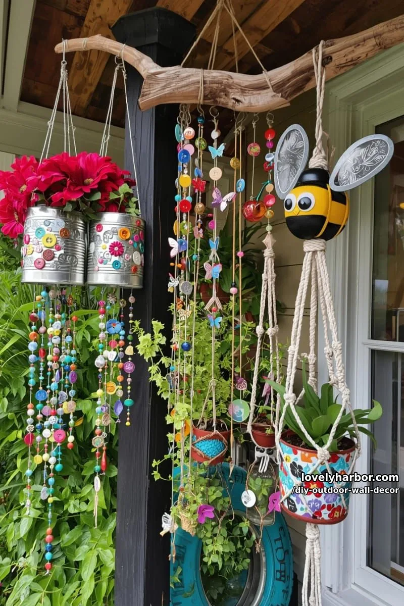 20 Easy DIY Outdoor Wall Decor Ideas You'll Love 14 handmade outdoor hanging ornaments, wind chimes, and planters 1