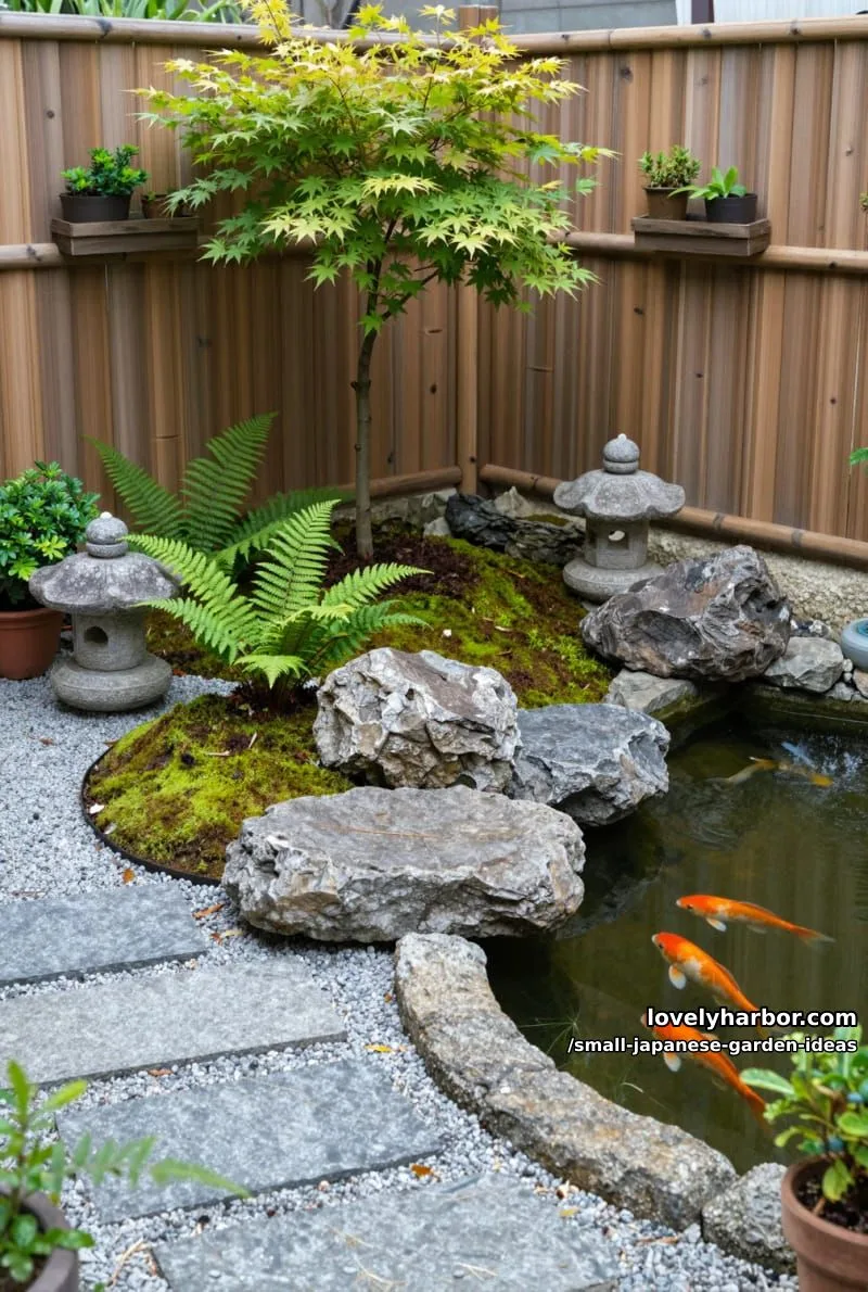 20 Small Japanese Garden Ideas for a Zen Atmosphere 4 japanese backyard with gravel paths, bamboo fencing, koi pond, and maple tree. 1