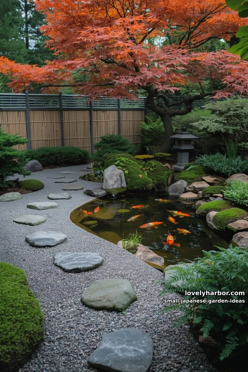 20 Small Japanese Garden Ideas for a Zen Atmosphere 6 japanese backyard with gravel paths, bamboo fencing, koi pond, and maple tree. 1