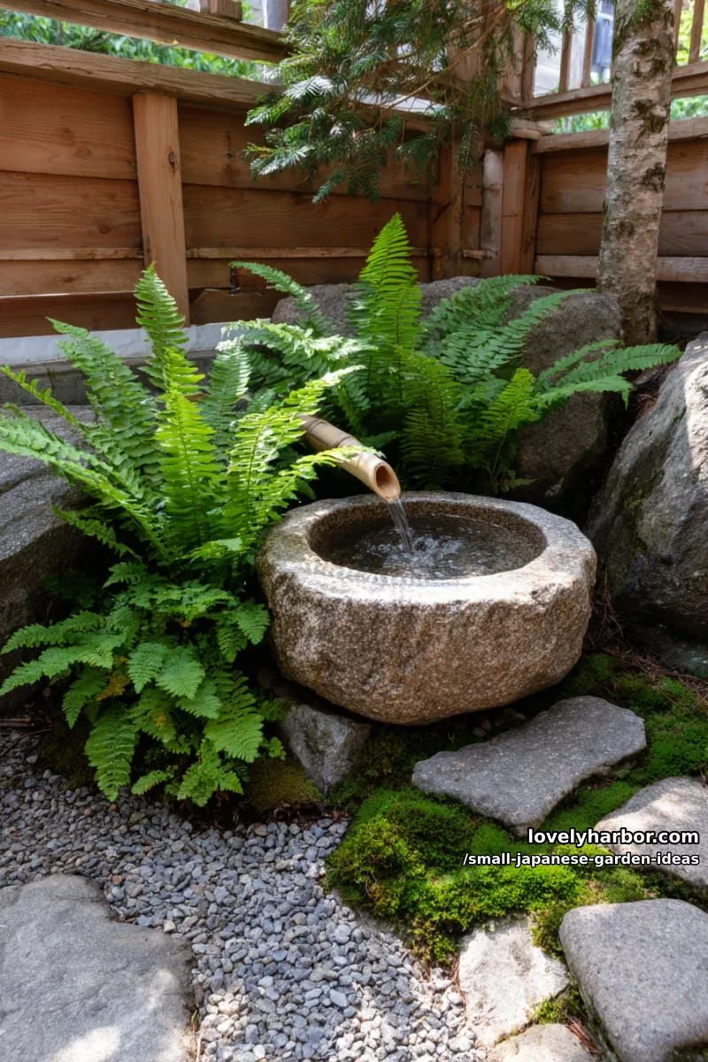 20 Small Japanese Garden Ideas for a Zen Atmosphere 46 japanese garden corner with stone water basin, bamboo spout, ferns, and moss. 1