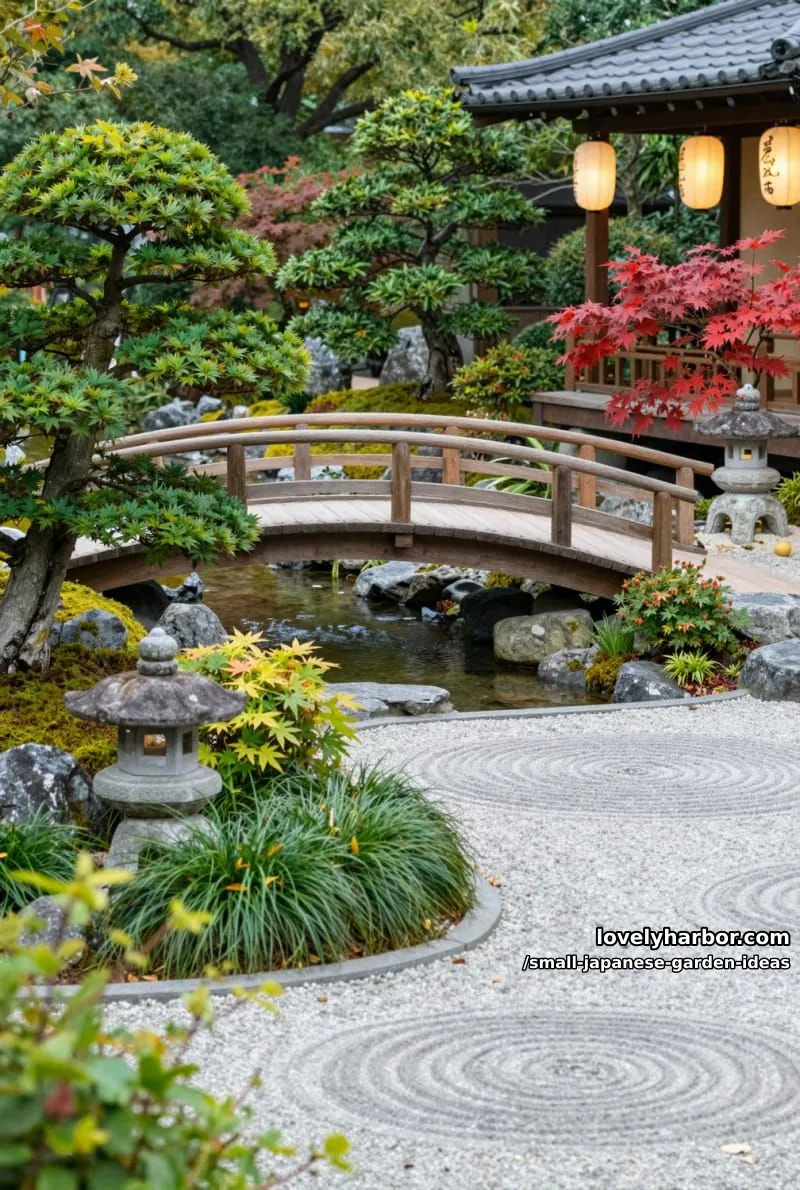 20 Small Japanese Garden Ideas for a Zen Atmosphere 50 japanese-style garden with arched bridge, bonsai, maples, stone lanterns, and paper lanterns. 1
