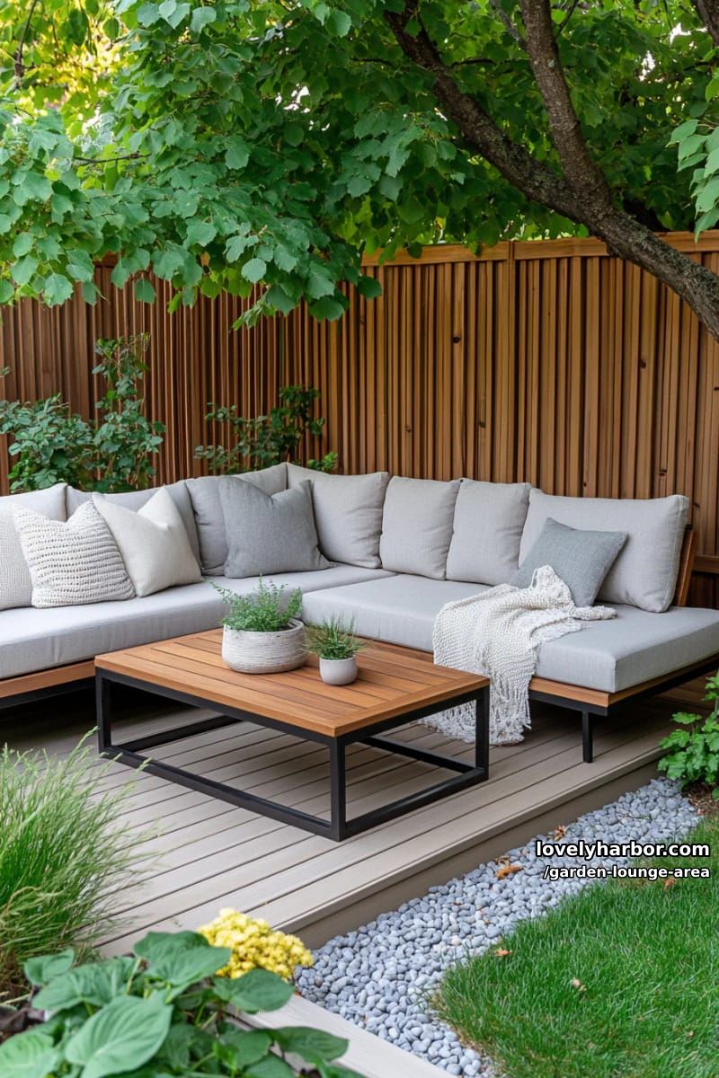 l-shaped sectional on deck with privacy screens and lush foliage 1