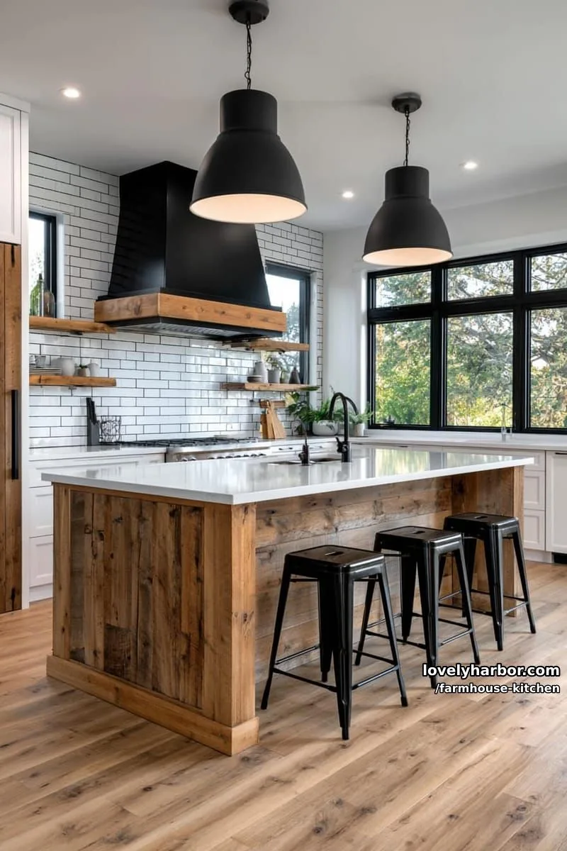 44 Trendy Farmhouse Kitchen Ideas to Inspire Your Next Remodel 32 modern farmhouse with reclaimed wood island, black accents, and natural light. 1