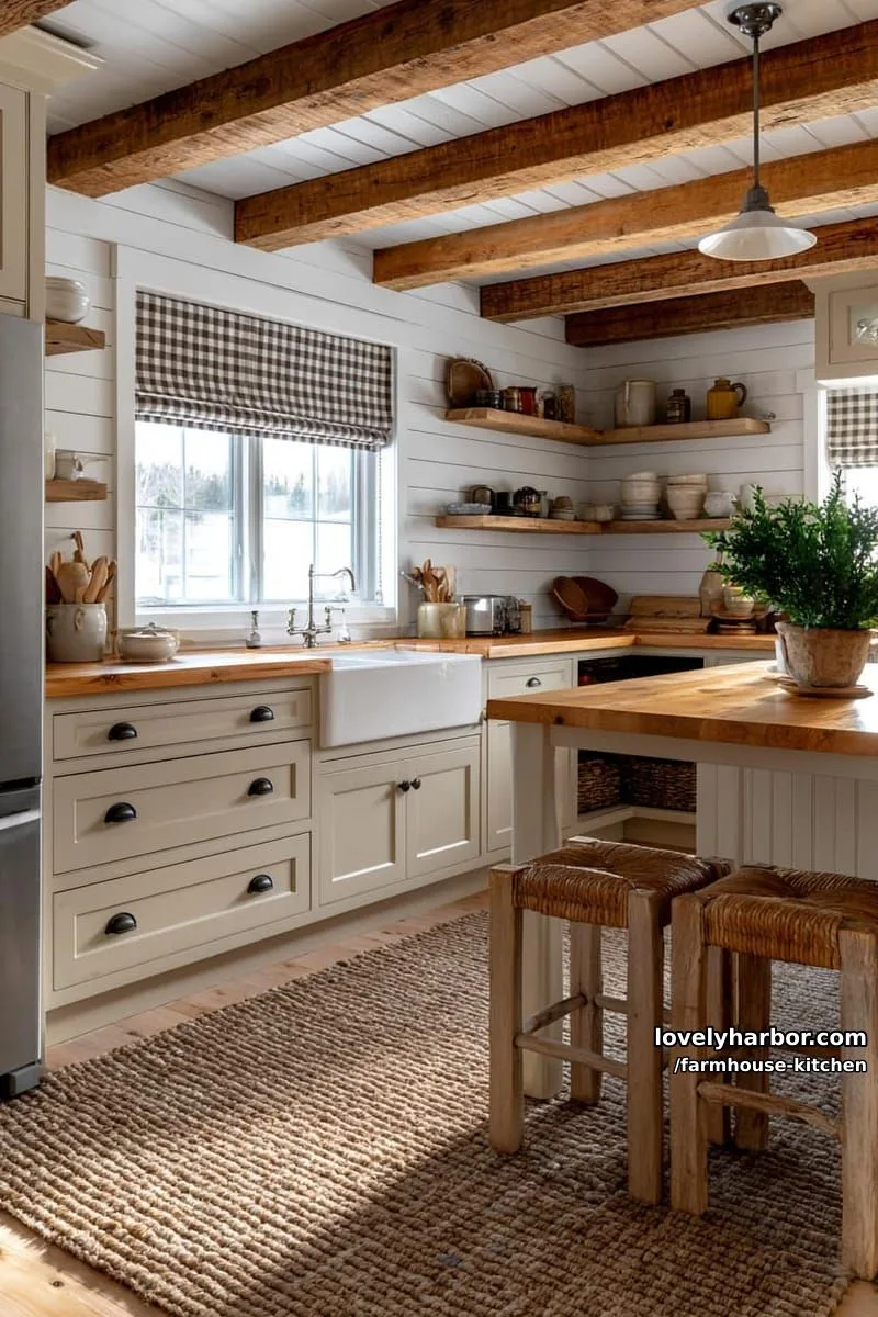 44 Trendy Farmhouse Kitchen Ideas to Inspire Your Next Remodel 36 rustic farmhouse with shiplap walls, wood beams, and gingham curtains. 1