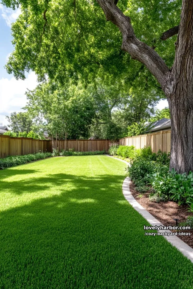 20 Cozy Backyard Ideas You Must Try 45 simple backyard with lawn, privacy fence, and shade tree 1
