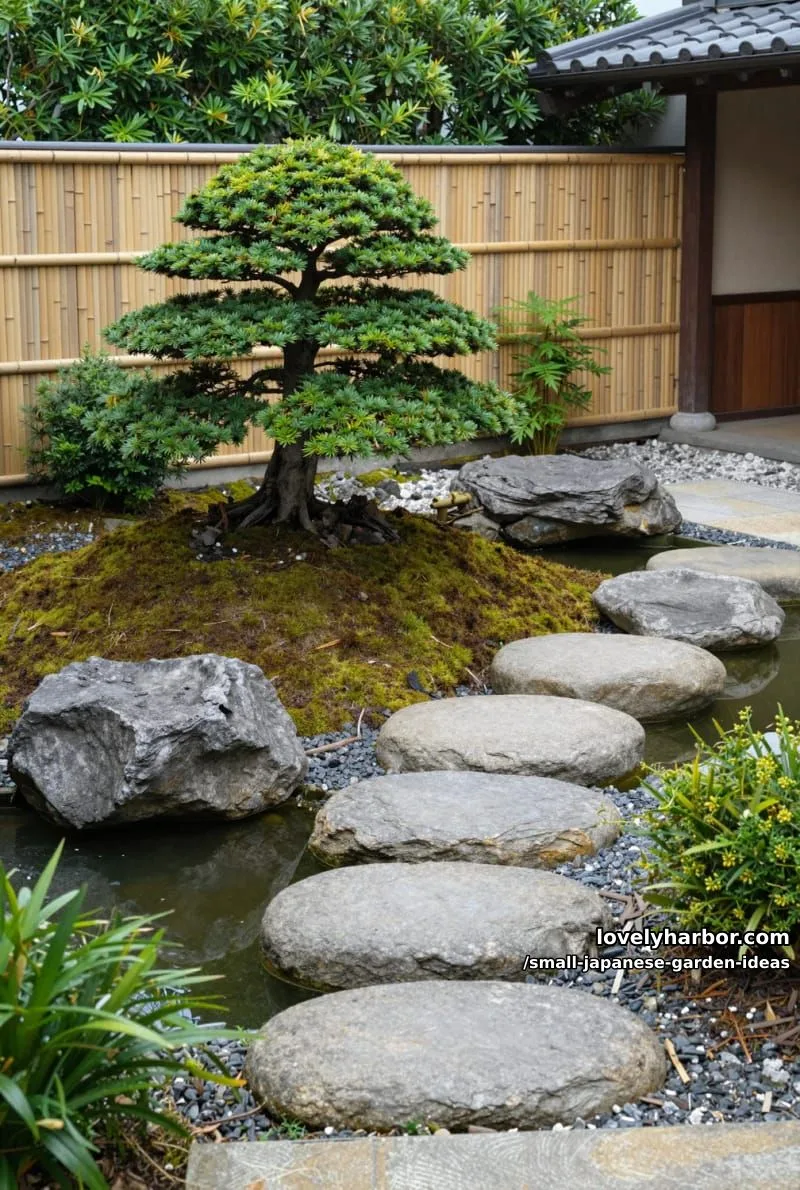 20 Small Japanese Garden Ideas for a Zen Atmosphere 34 small japanese courtyard with bonsai, moss, stepping stones, pond, and bamboo fencing. 1