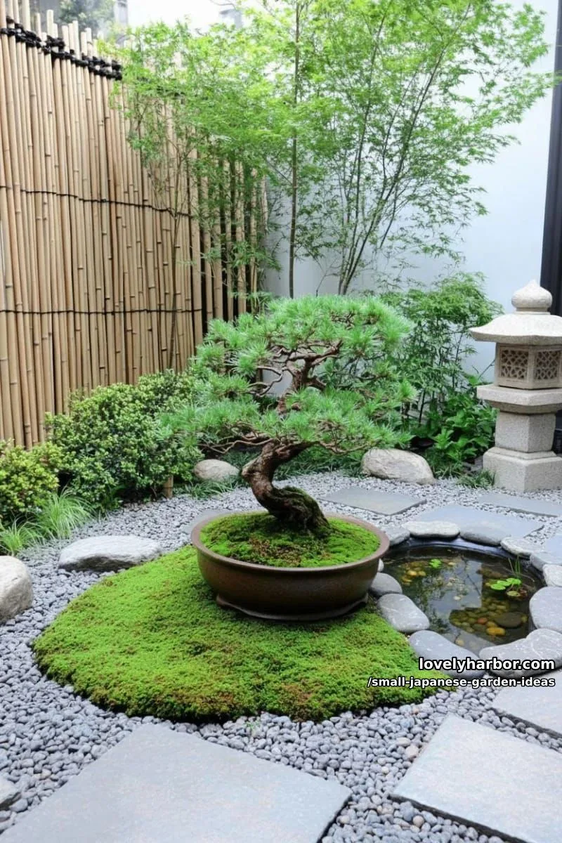 20 Small Japanese Garden Ideas for a Zen Atmosphere 36 small japanese courtyard with bonsai, moss, stepping stones, pond, and bamboo fencing. 1