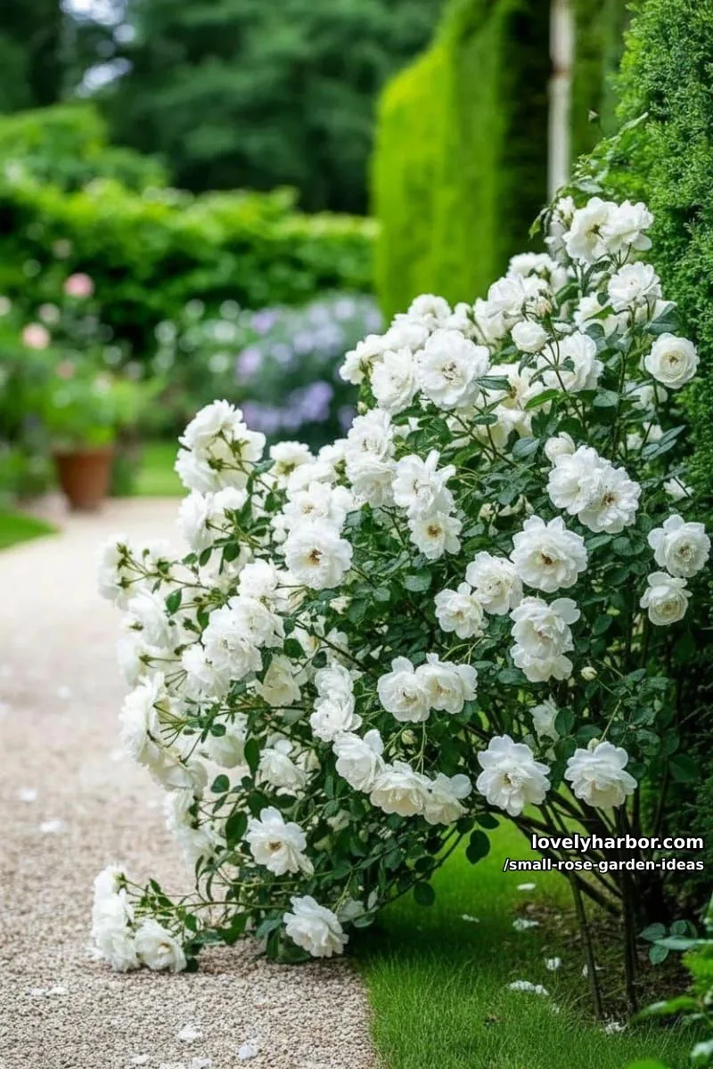 20 Chic Small Rose Garden Ideas for a Refreshing Outdoor Space 14 white rose bush on green grass. 1