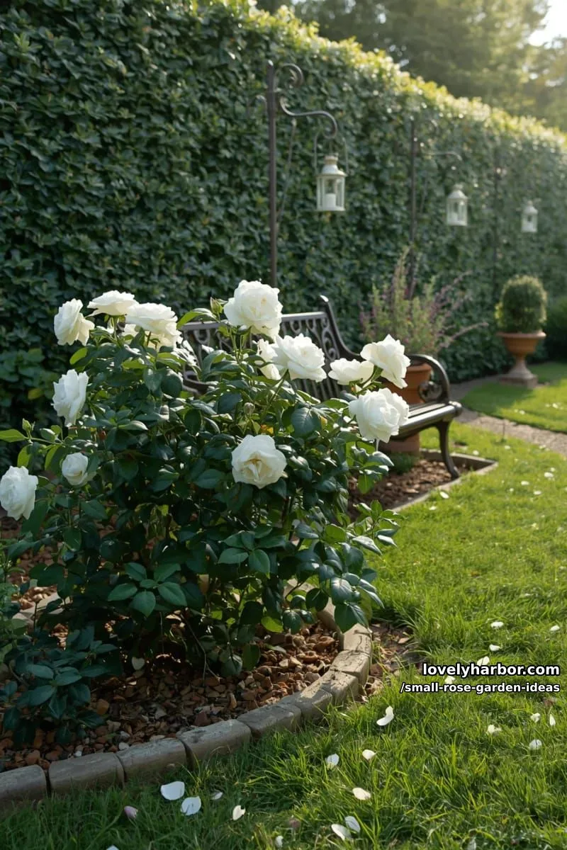 20 Chic Small Rose Garden Ideas for a Refreshing Outdoor Space 15 white rose bush on green grass. 1