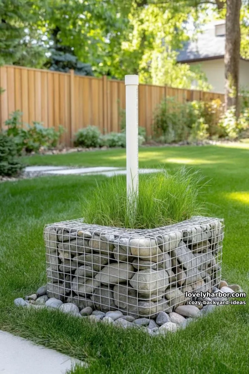 20 Cozy Backyard Ideas You Must Try 23 wire mesh stone container project with pvc pipe in grassy yard 1