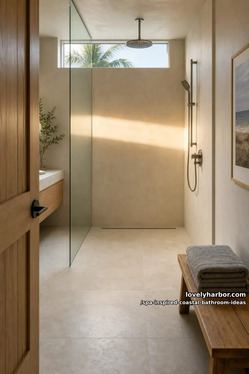 a curbless wet room with one linear drain 1