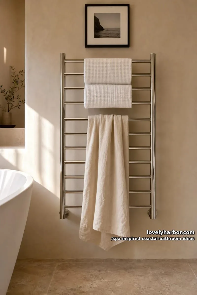 a heated towel ladder, hardwired to a timer 1