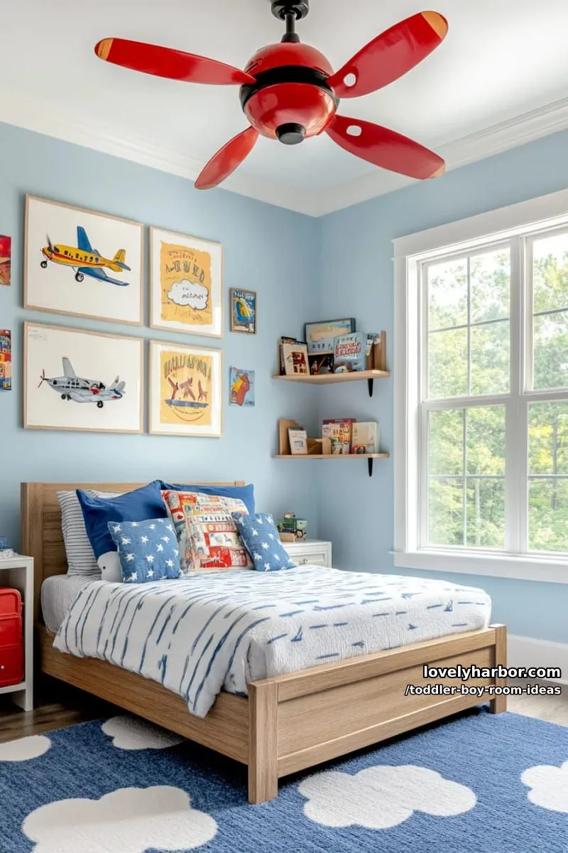 15 Playful Toddler Boy Room Design Ideas for Your Next Makeover 24 airplane-inspired space with propeller wall art and vintage travel posters. 1