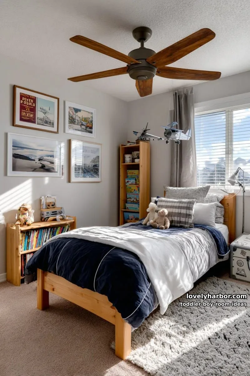 15 Playful Toddler Boy Room Design Ideas for Your Next Makeover 25 airplane-inspired space with propeller wall art and vintage travel posters. 1