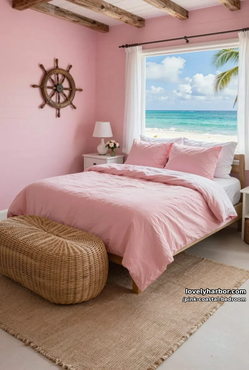 20 Dreamy Pink Coastal Bedroom Ideas to Try This Season 16 beachside bedroom with pink plank walls and panoramic ocean view. 1