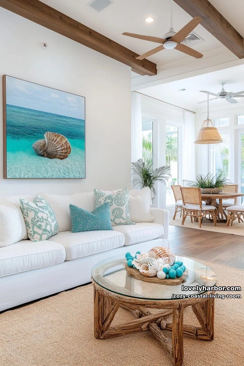 Lovely Harbor 34 bright coastal living room with white sofa and ocean-inspired decor 9