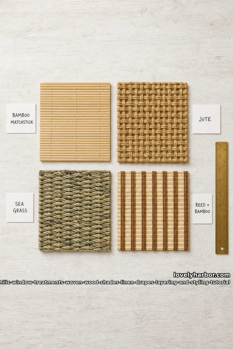 Biophilic Window Layering Tutorial for Woven Wood Shades and Linen Drapes 4 choosing the shade: weave, color, liner 1