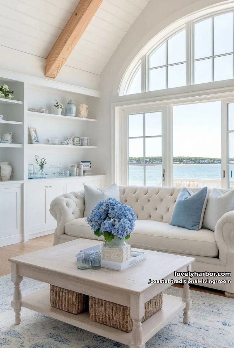 20 Dreamy Coastal Traditional Living Room Designs to Inspire 3 cozy cottage living room with soft colors, floral accents, and natural light. 1