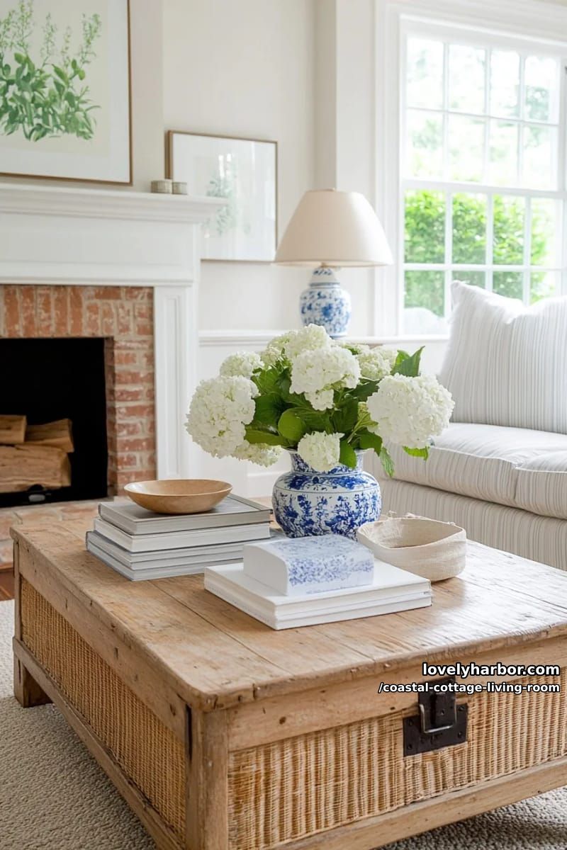 cozy living room with neutral furniture, botanical accents, and rustic accents. 1