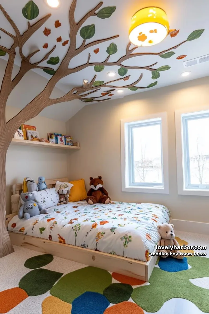15 Playful Toddler Boy Room Design Ideas for Your Next Makeover 6 cozy woodland adventure with tree murals and plush animal friends everywhere. 1