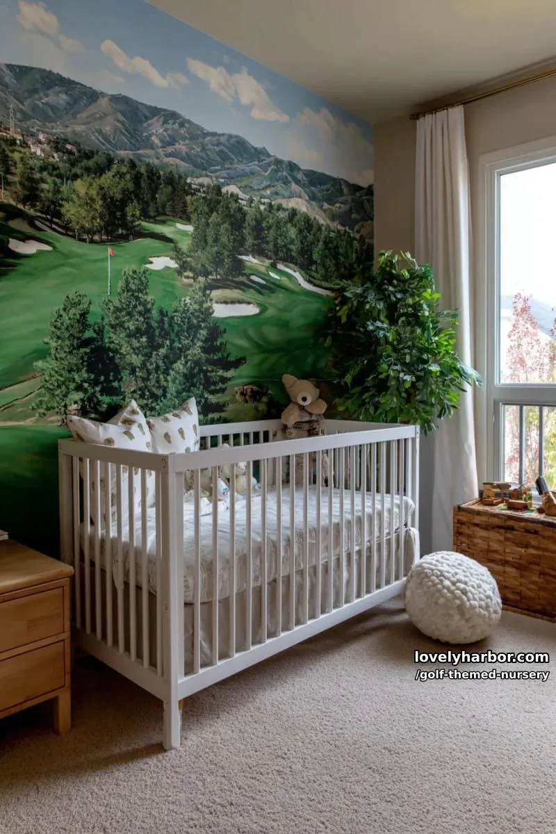 custom golf course-inspired mural with rolling hills and bunkers 1