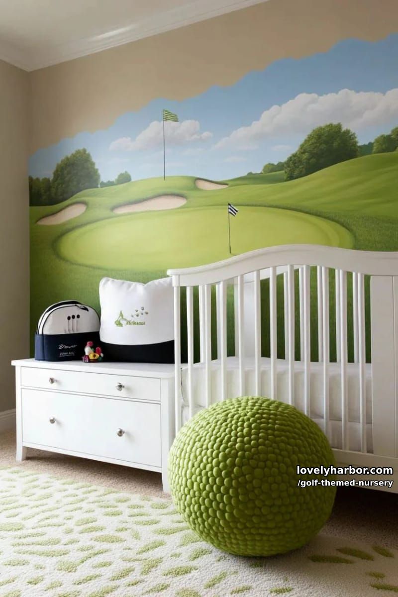 custom golf course-inspired mural with rolling hills and bunkers 1