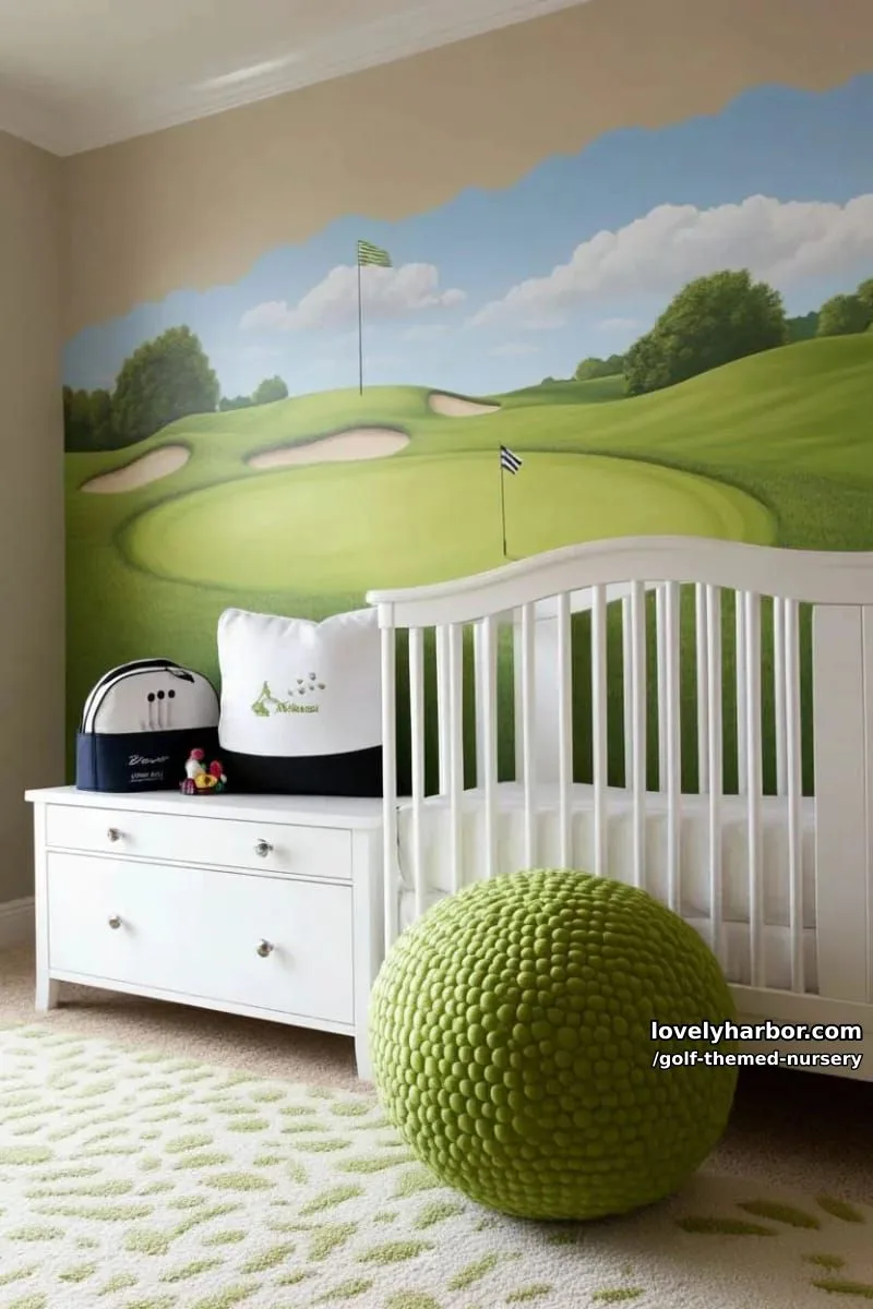 custom golf course-inspired mural with rolling hills and bunkers 1
