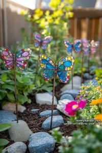 diy butterfly garden stakes adorned with beads and wire 23