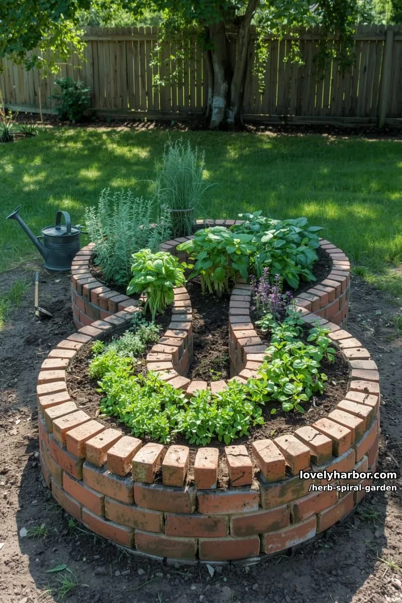 20 Unique Herb Spiral Garden Designs for Modern Yards 25 figure-eight raised brick garden bed with two circular planting sections. 1