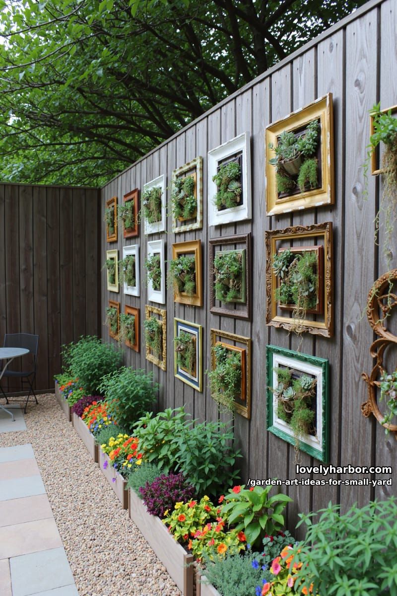 20 Creative Garden Art Ideas to Elevate Small Yards 11 framed vertical garden with repurposed vintage picture frames 1
