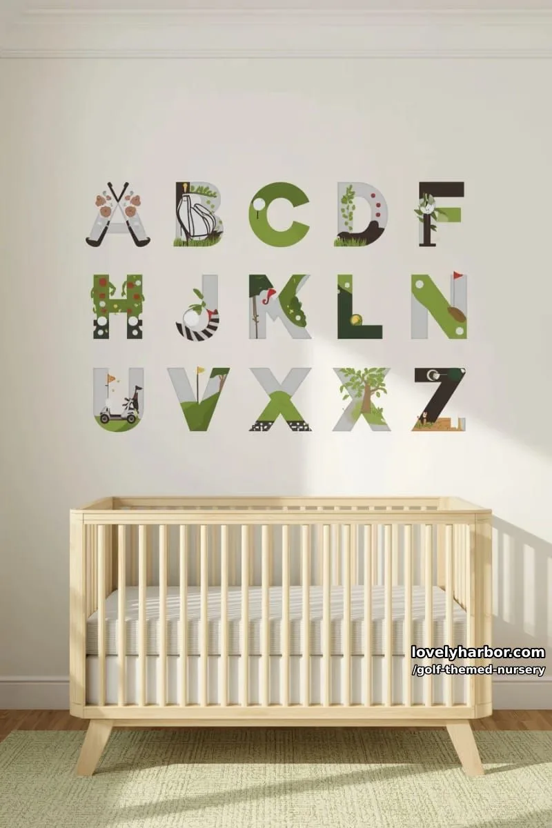 golf-themed alphabet wall art with each letter as a golf illustration 1