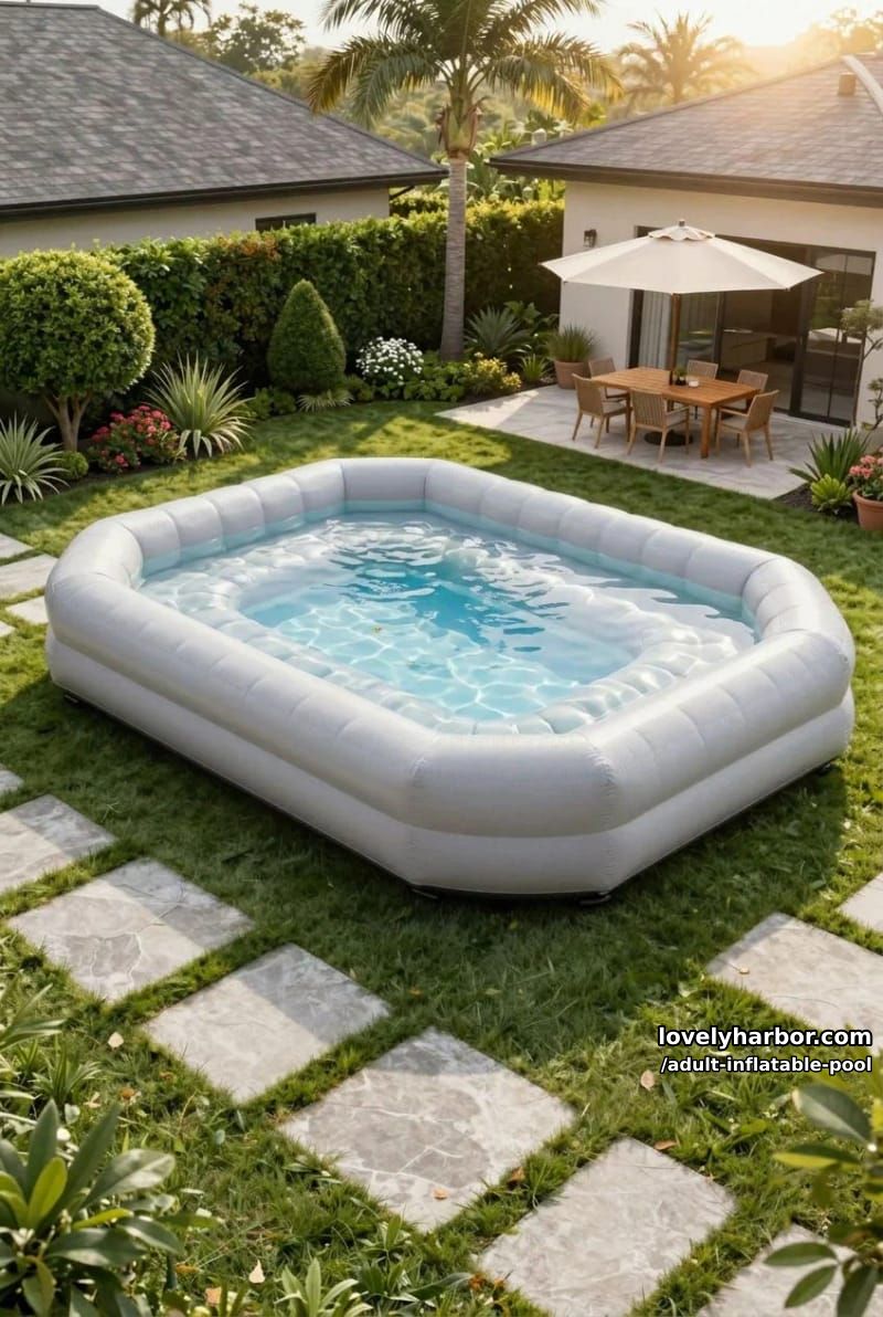 inflatable sectional sofa with mini pool in modern backyard. 1