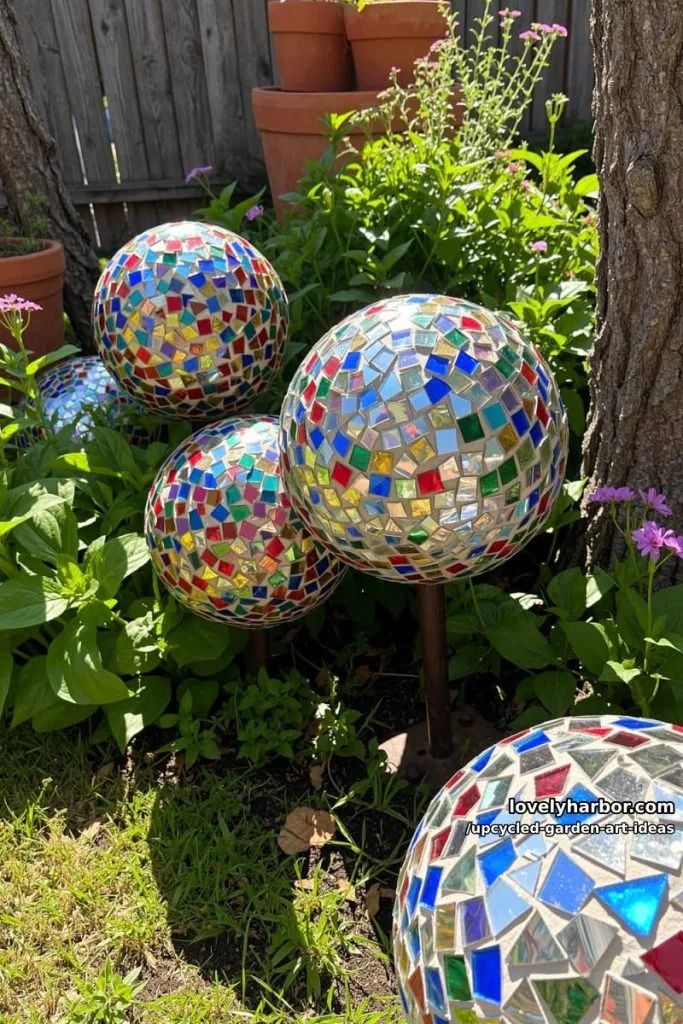 Garden 10 mosaic gazing globes from old bowling balls 5