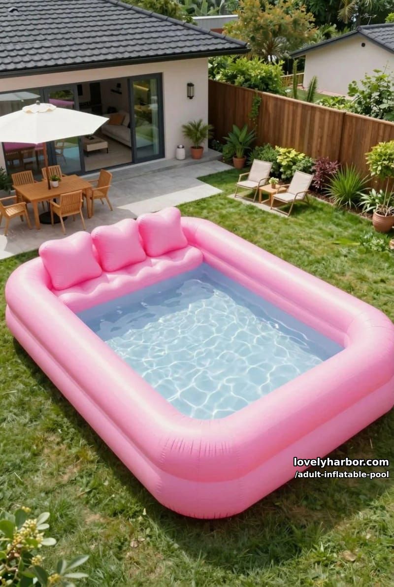 oversized pink sofa-shaped inflatable pool. 1