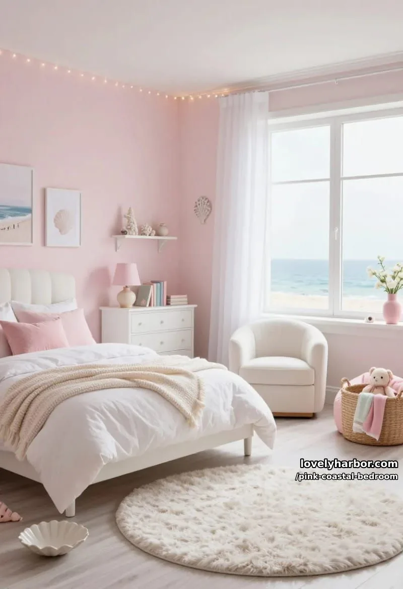 20 Dreamy Pink Coastal Bedroom Ideas to Try This Season 13 pastel pink and white bedroom living space with cozy, playful accents. 1