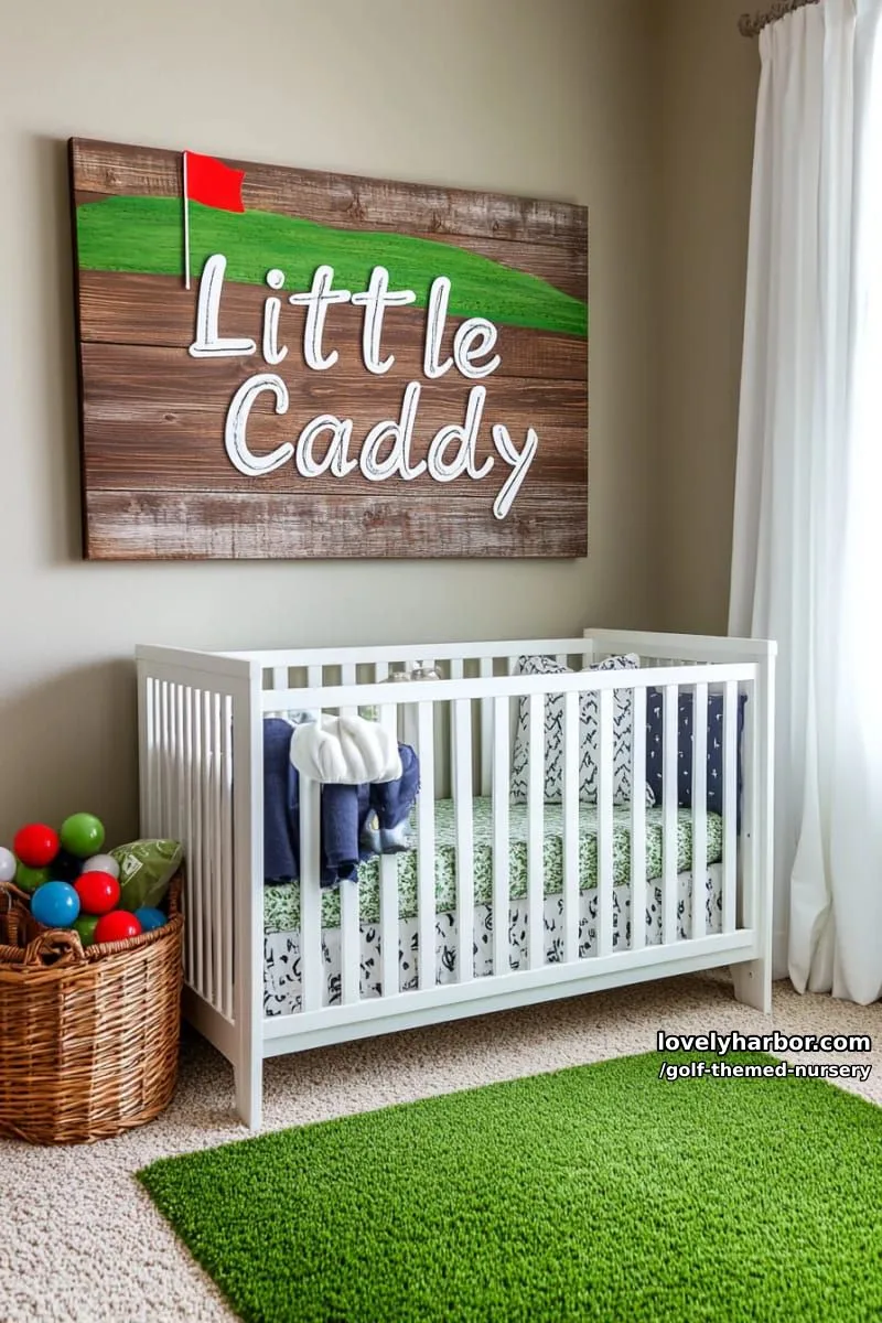 personalized “little caddy” name sign with illustrated golf flag background 1