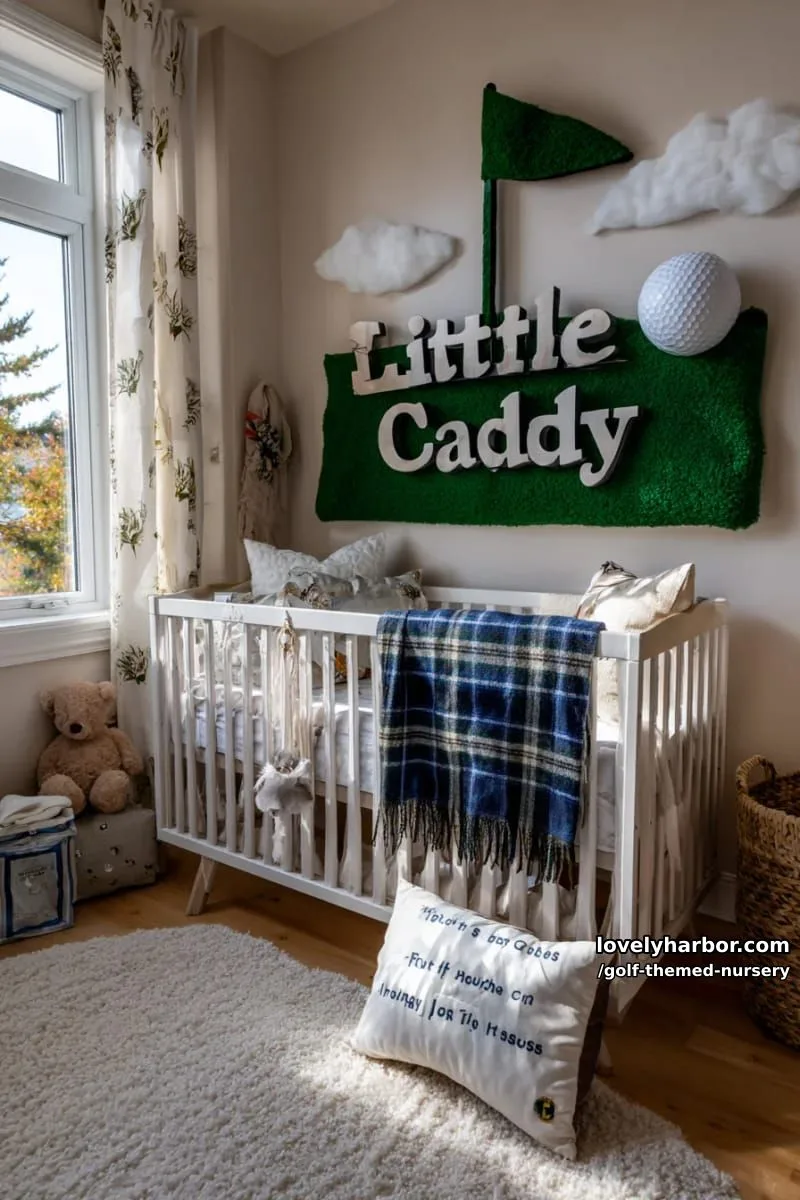 personalized “little caddy” name sign with illustrated golf flag background 1