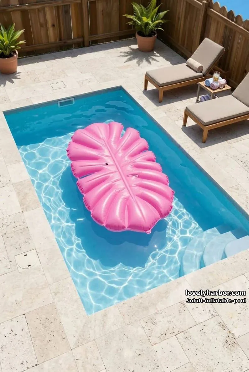 19 Fun Adult Inflatable Pools For Your Backyard 13 pink and white tropical leaf pool float on a rectangular pool. 1