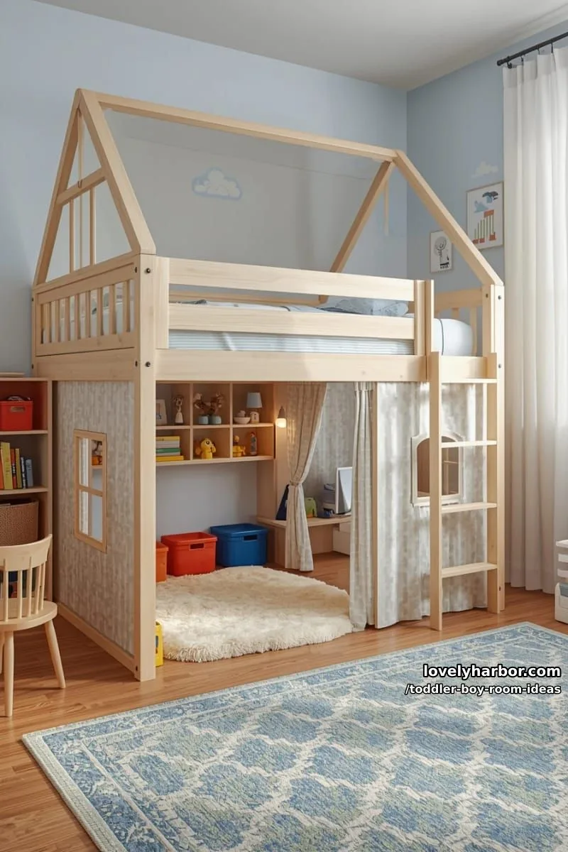 15 Playful Toddler Boy Room Design Ideas for Your Next Makeover 15 playhouse loft bed with ladder, slide, and a secret hideaway underneath. 1
