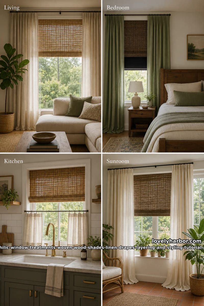Biophilic Window Layering Tutorial for Woven Wood Shades and Linen Drapes 13 room-by-room adaptations 1