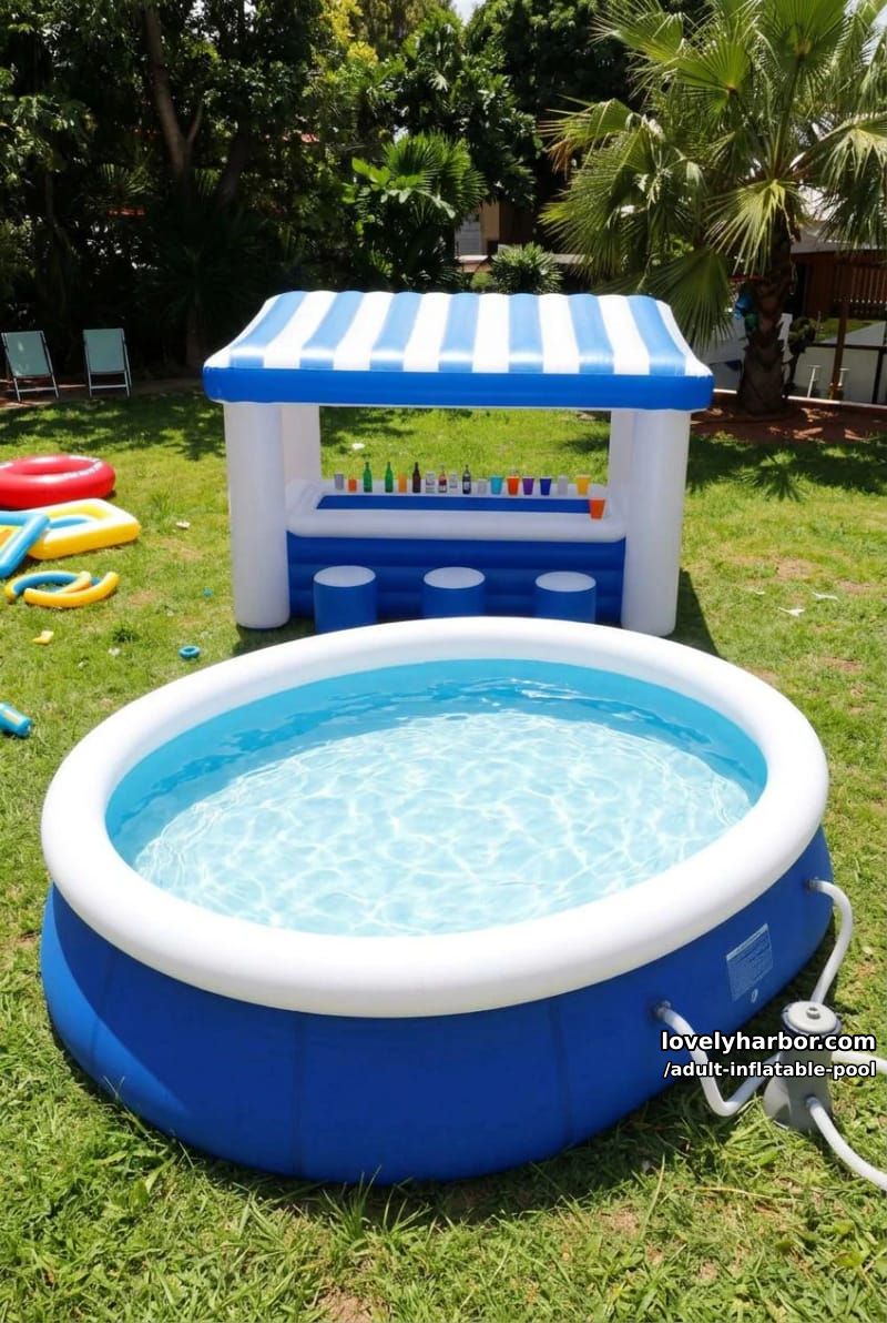simple inflatable round pool with inflatable pool bar. 1