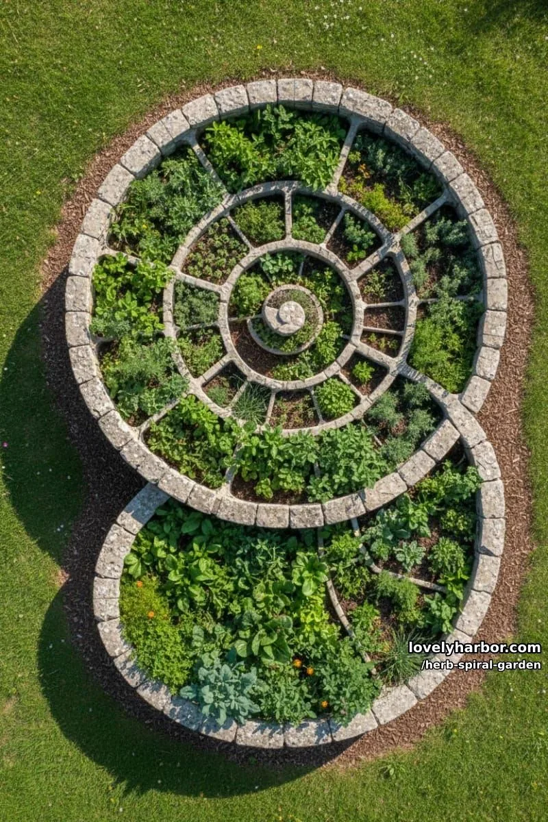 20 Unique Herb Spiral Garden Designs for Modern Yards 13 stone nautilus spiral herb garden with herb clusters. 1