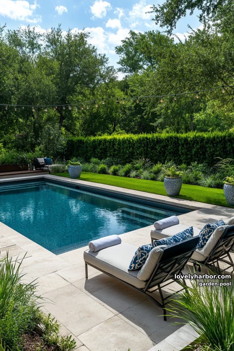 sunken pit, cinder block walls, green hedges backdrop. 1