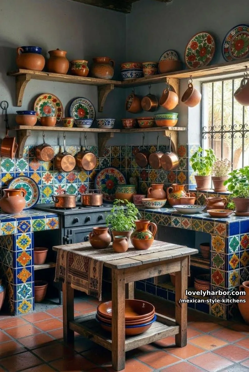 14 Mexican Style Kitchens You'll Want to Copy 10 traditional mexican kitchen with terracotta pots, tiled countertops, and handcrafted ceramics. 1